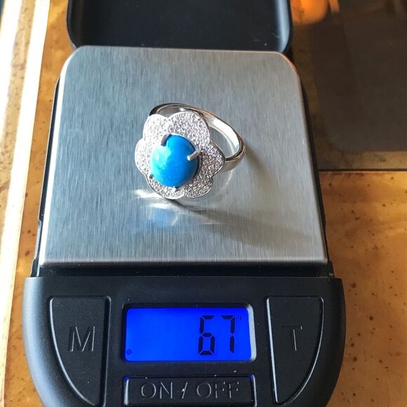 Natural Ceruleite Sterling Silver Flower Ring Size 10 - Picture 7 of 9